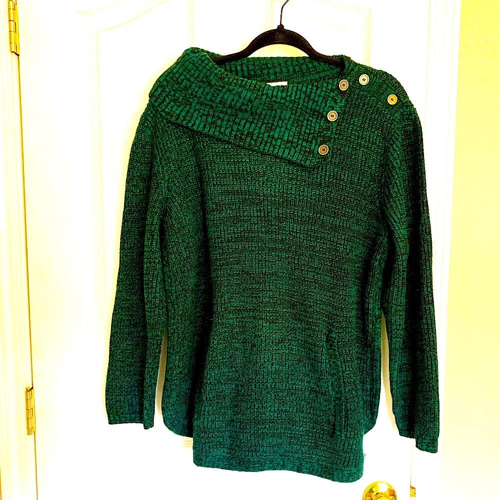 Style & Co dark green sweater top size XXL side button collar, front pocket- 2X